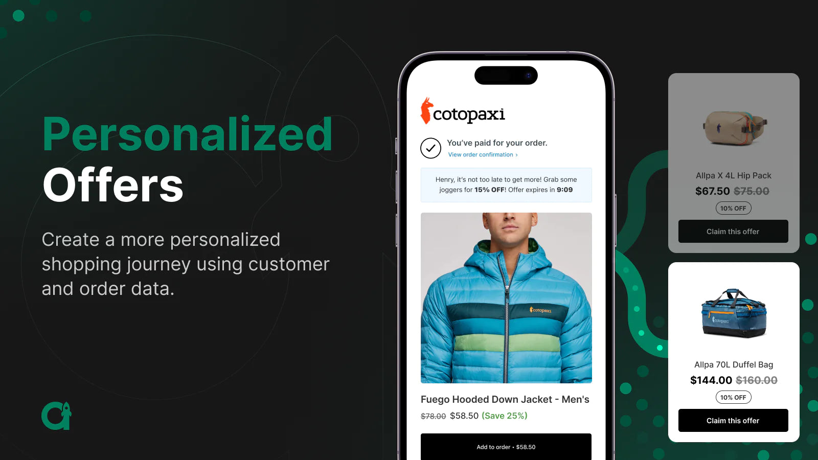 the image shows that you can create a personalized offers using order data