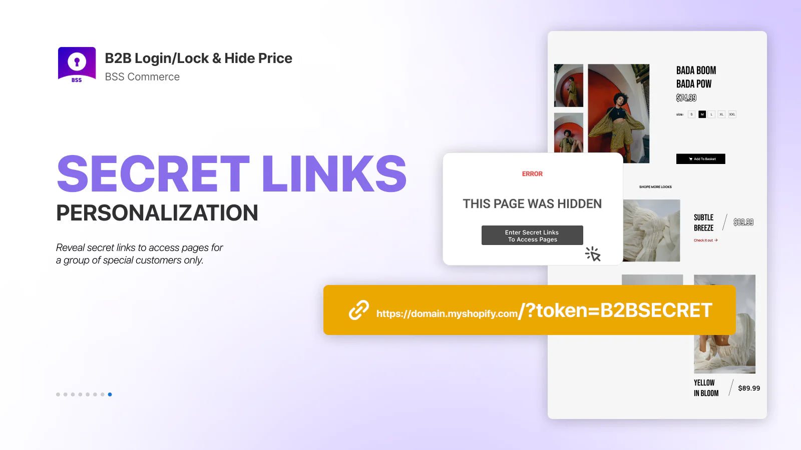 B2B Login/Lock & Hide Price secret links personalization setting