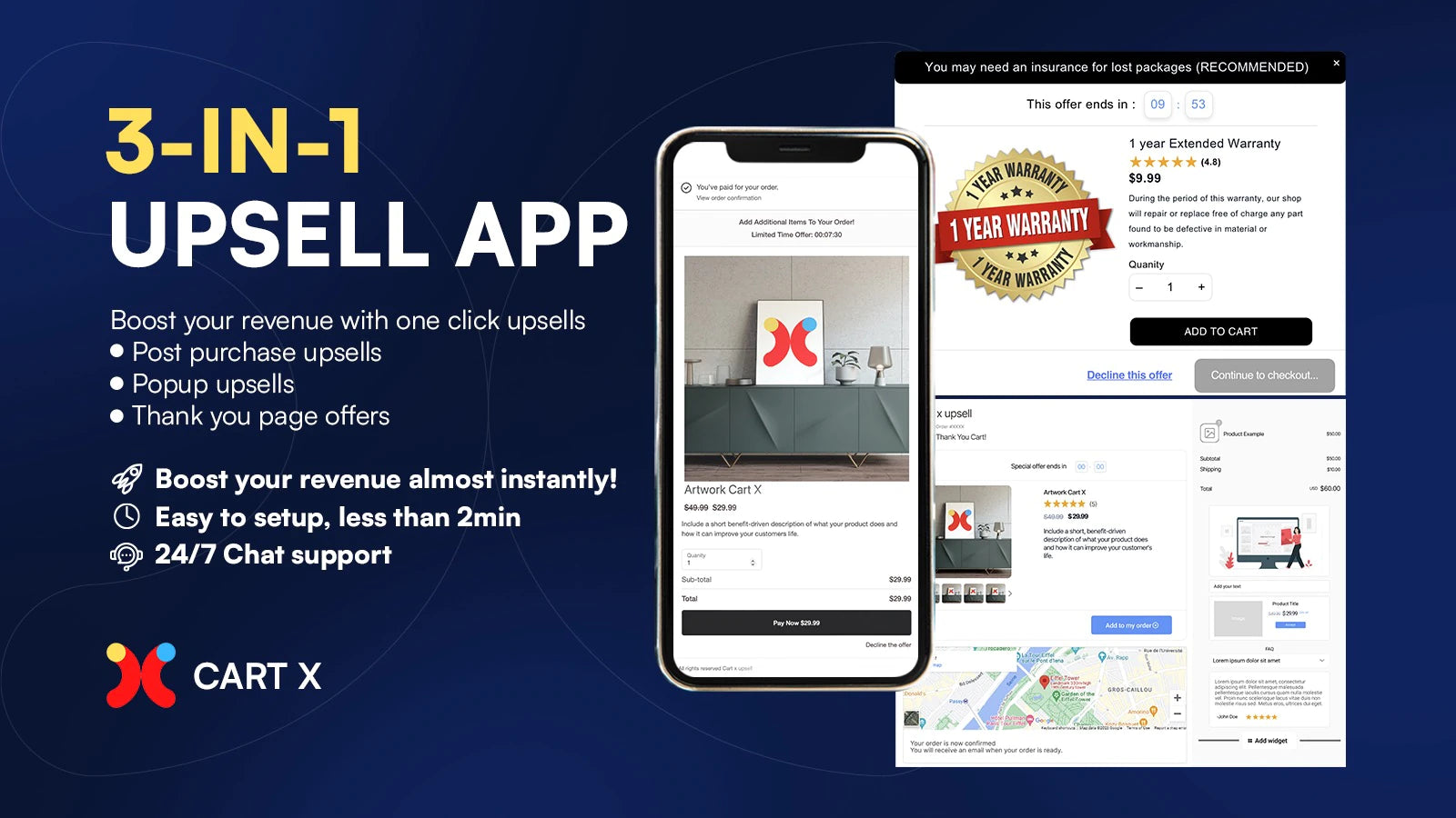 Cart X ‑ Post Purchase Upsell 3-in-1 app