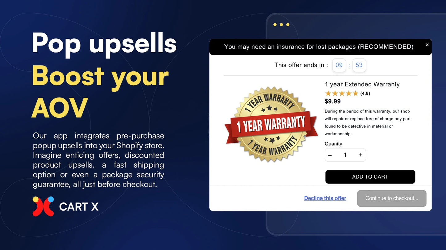 Cart X ‑ Post Purchase Upsell pre-purchase popup