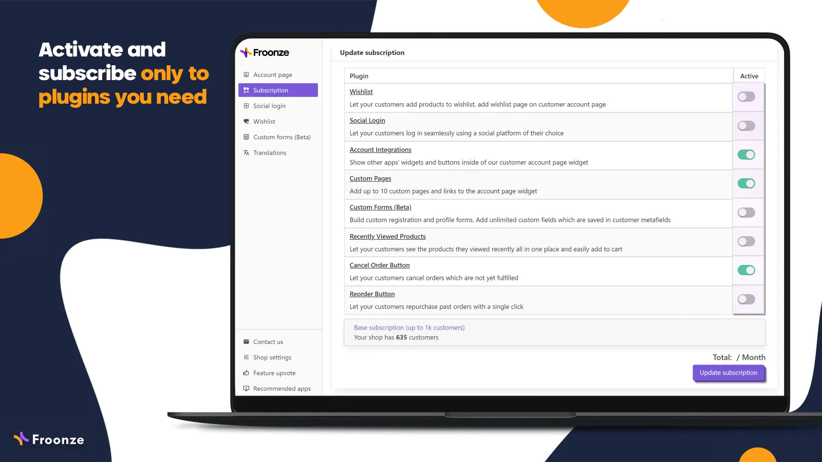 the image shows that you can activate and subscribe only to plugins you need.