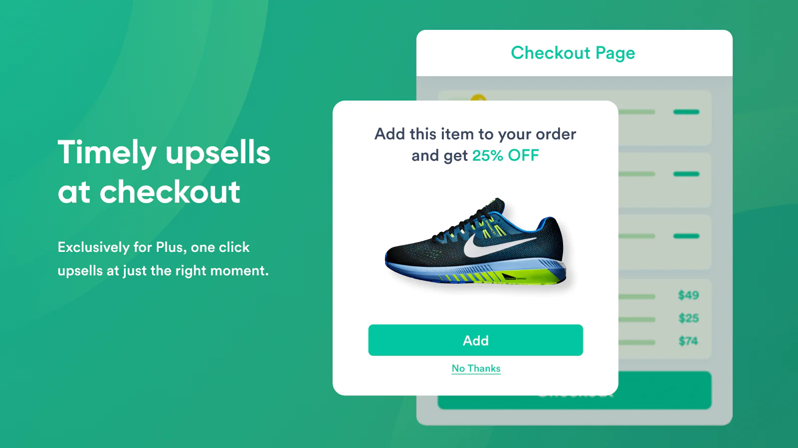 the image shows that you can timely upselss at checkout