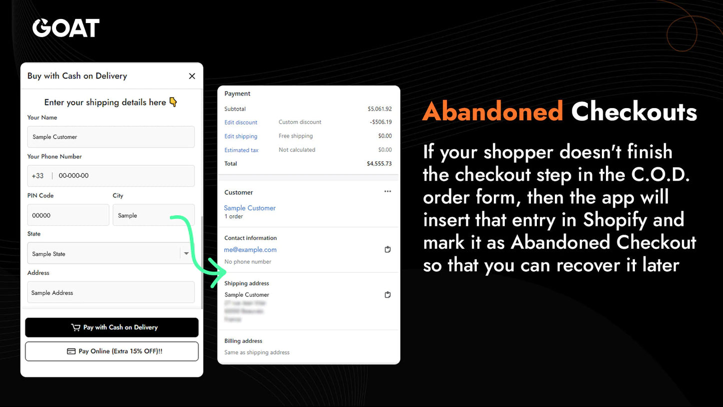 GOAT COD Forms & Upsell abandoned checkouts page