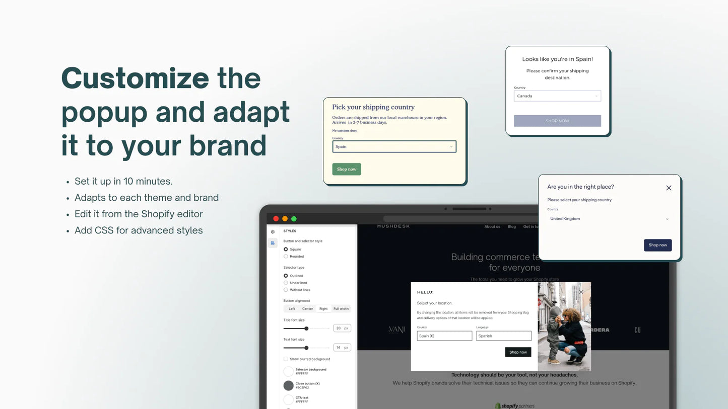 The image shows that you can customize the pop up