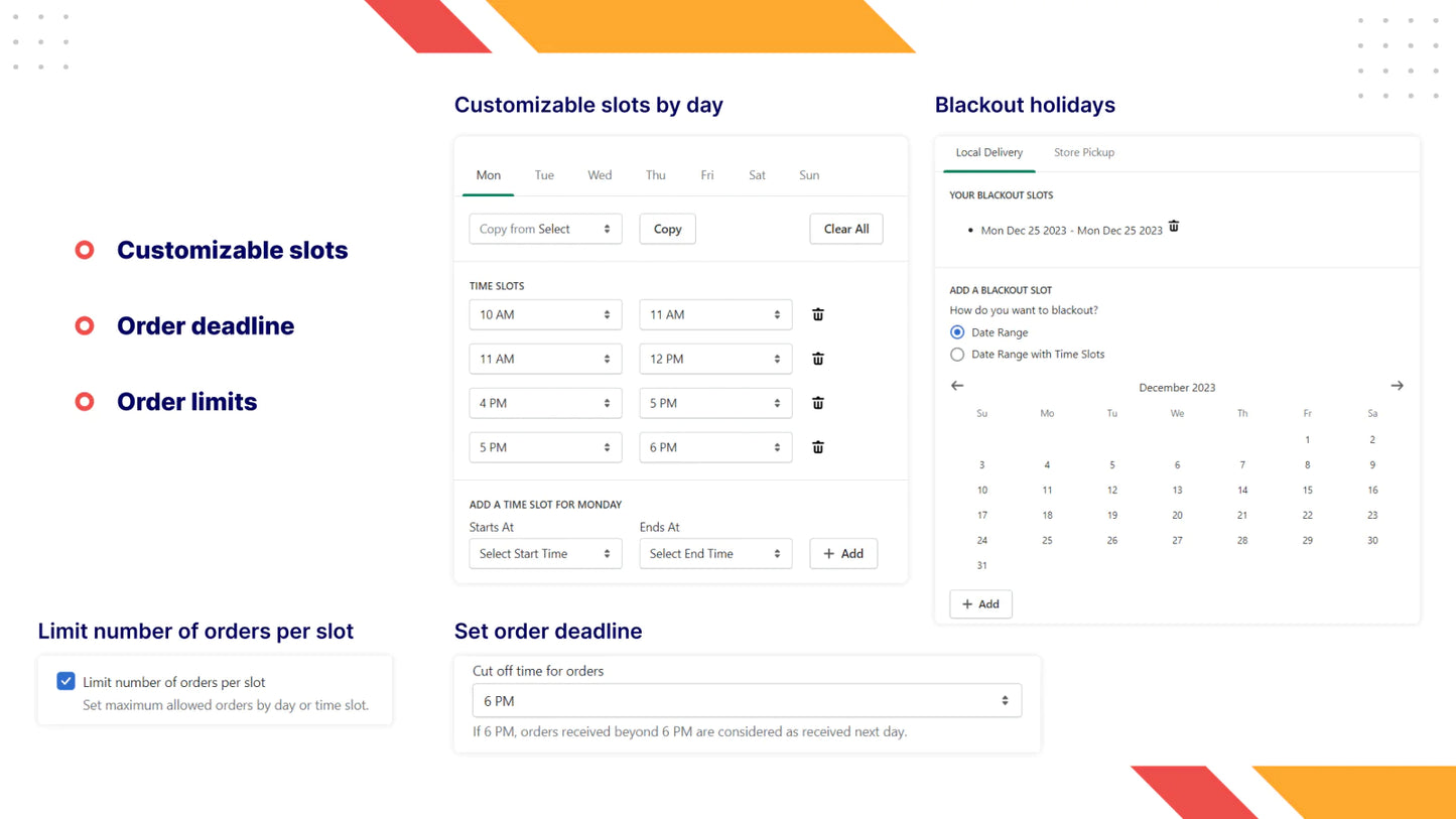 Pickup Delivery Date —Pickeasy customizable slots by day