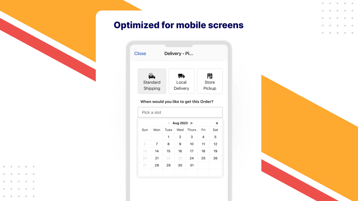 Pickup Delivery Date —Pickeasy for mobile screens