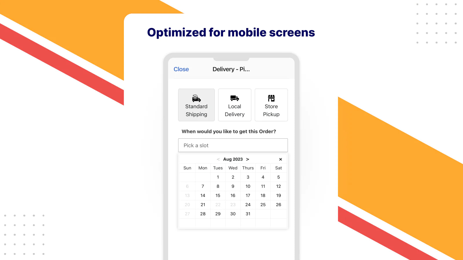 Pickup Delivery Date —Pickeasy for mobile screens