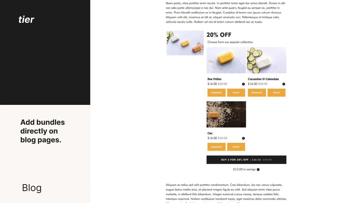 Tier adding bundles on blog pages