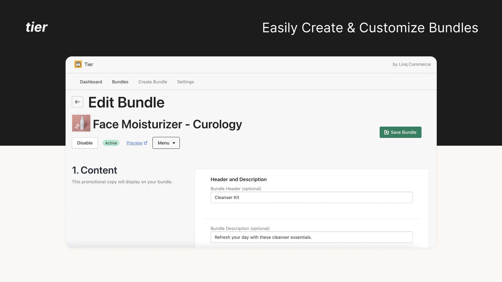 Tier  create and customize bundles