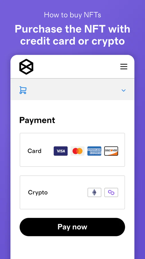 The image shows that you can buy NFT with credit card or crypto