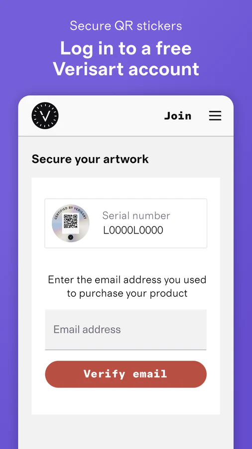 The image shows that you can login to a free verisart account