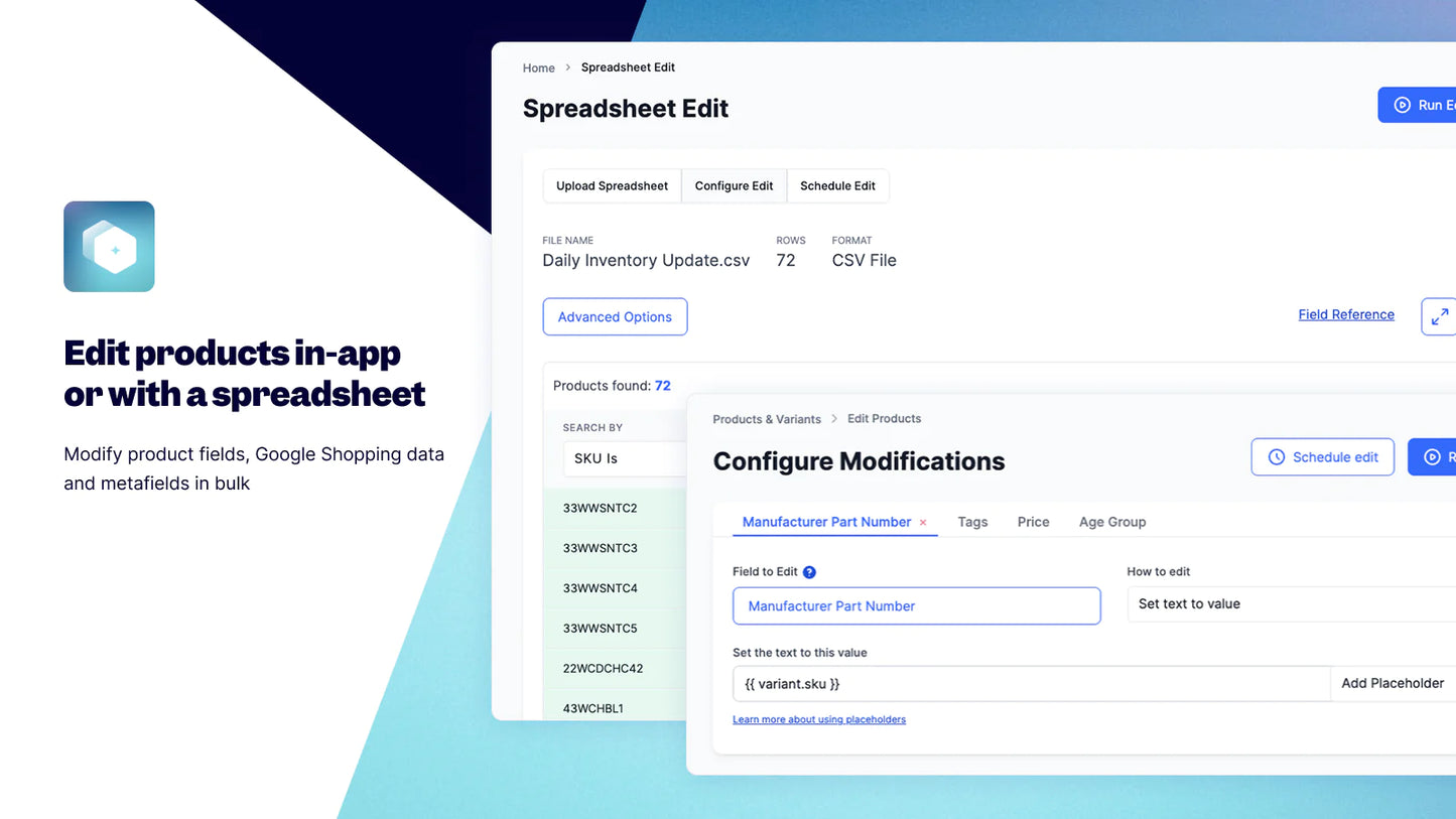 Ablestar automated bulk edit products metafields Google Shopping undo function