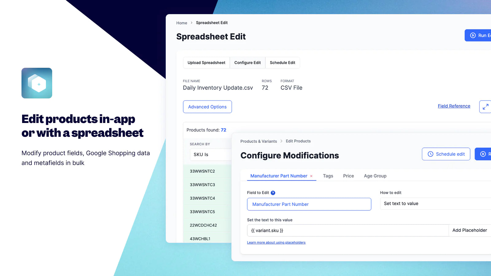 Ablestar automated bulk edit products metafields Google Shopping undo function