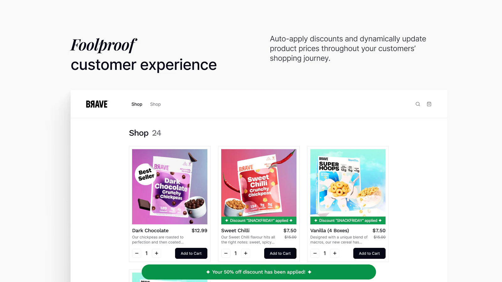 Abra auto-apply discounts customers cart checkout free gift purchase dynamic pricing sale