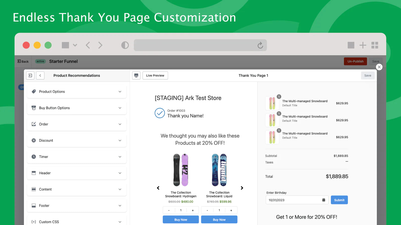checkout post-purchase funnels boost AOV post-checkout one-click upsell offers recharge