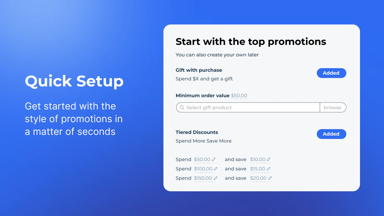 drive sales reward larger orders promotions store design pre-built promotions activate single click