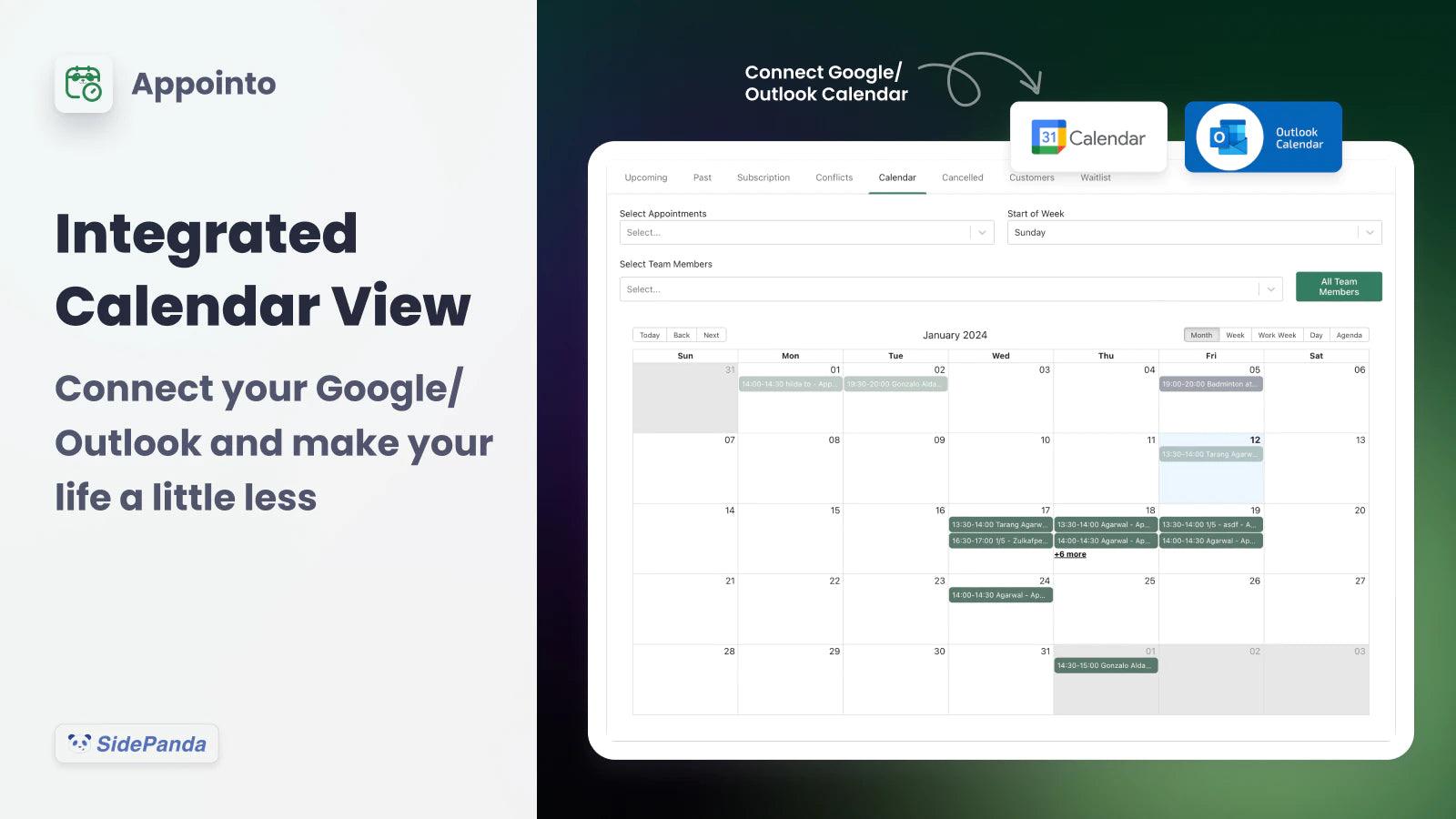 appointo showing the intergrated calendar view
