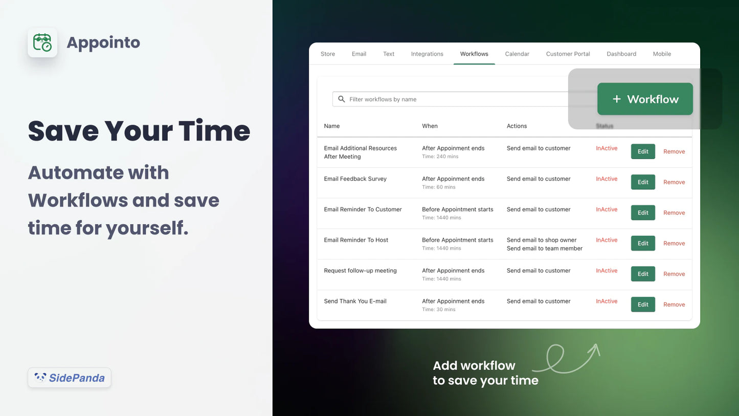 appointo showing how to add workflow