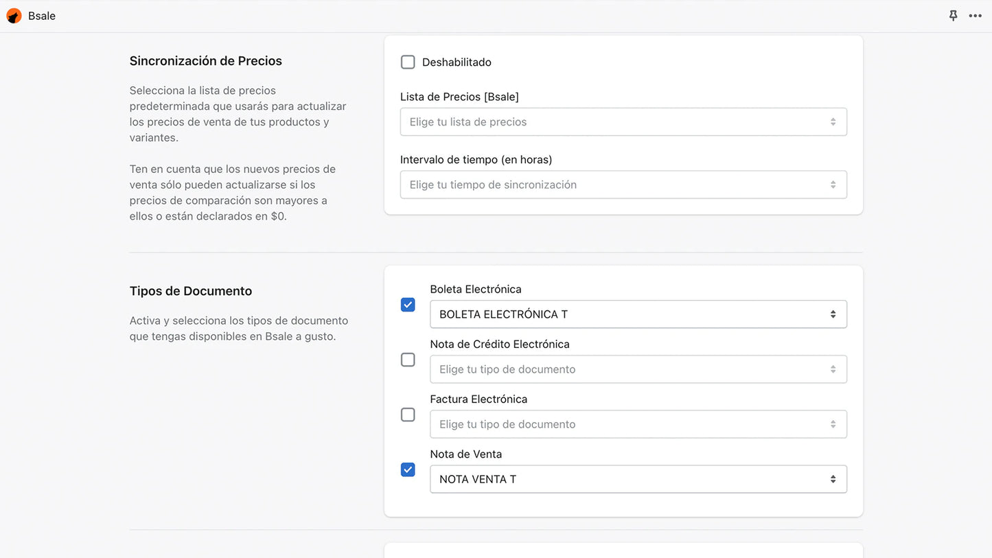 cuenta Bsale software ventas control inventario listas precios Bsale Shopify