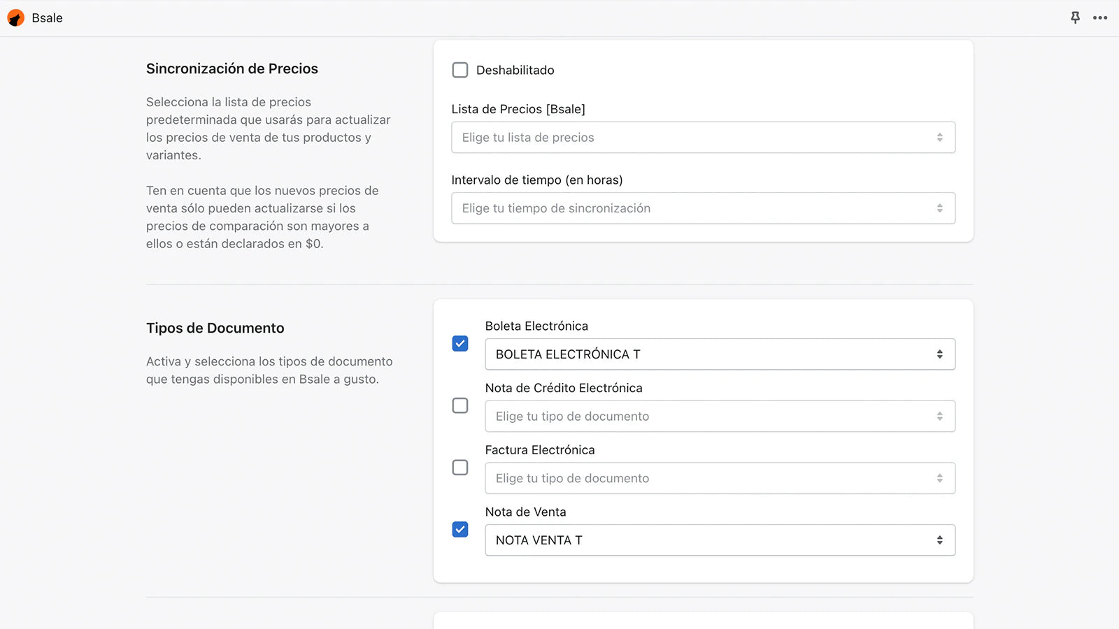 cuenta Bsale software ventas control inventario listas precios Bsale Shopify