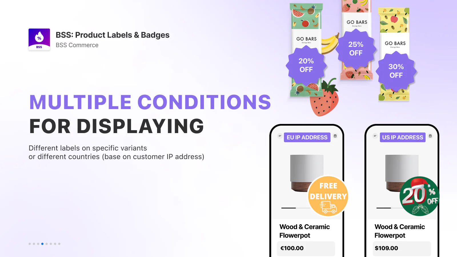 show label stock status discount range Display specific pages product page collection page search
