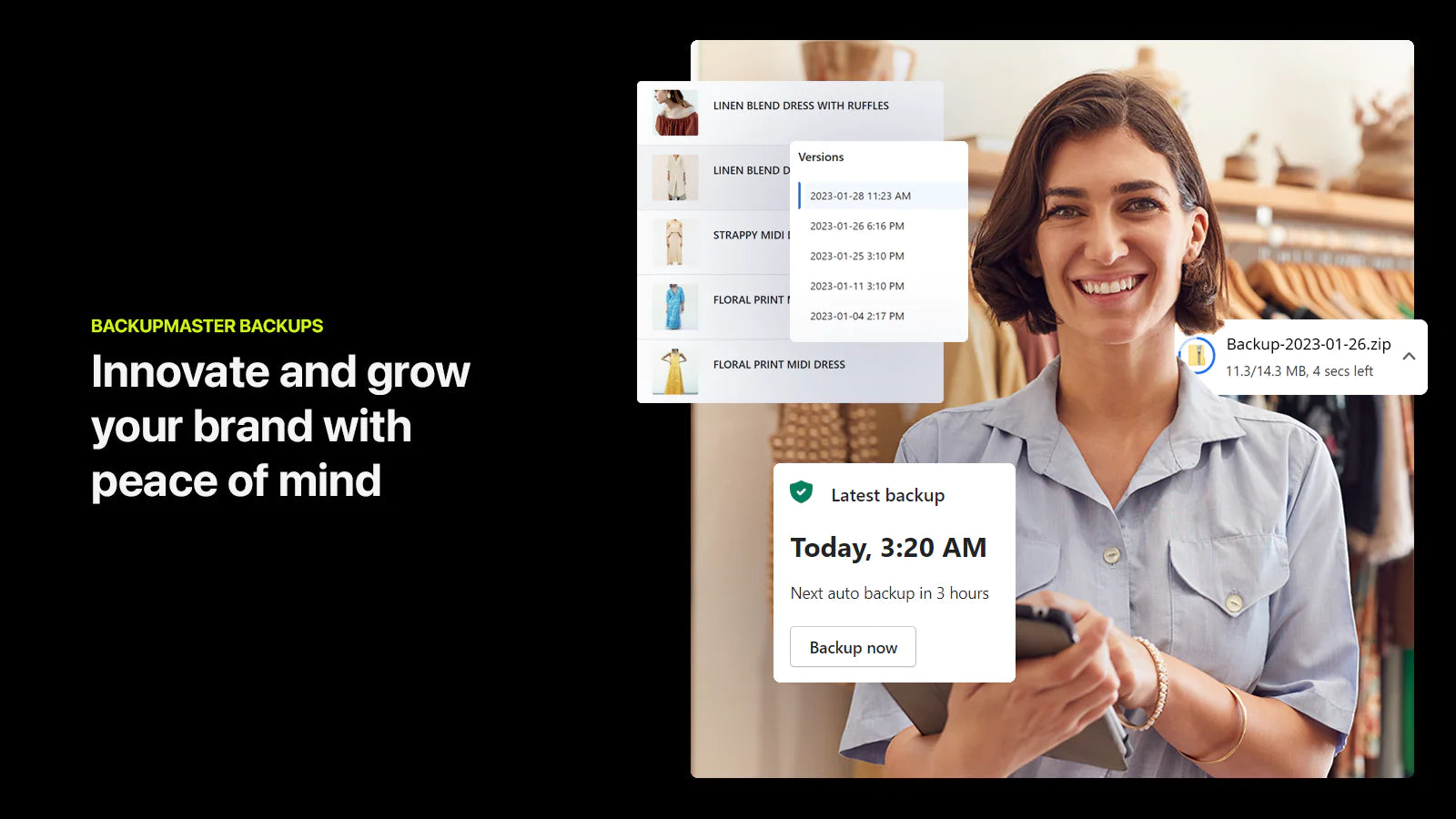 BackupMaster automatic backups protect store restore download duplicate