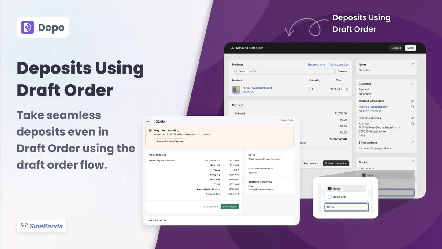 draft order deposits automated invoices manage deposits