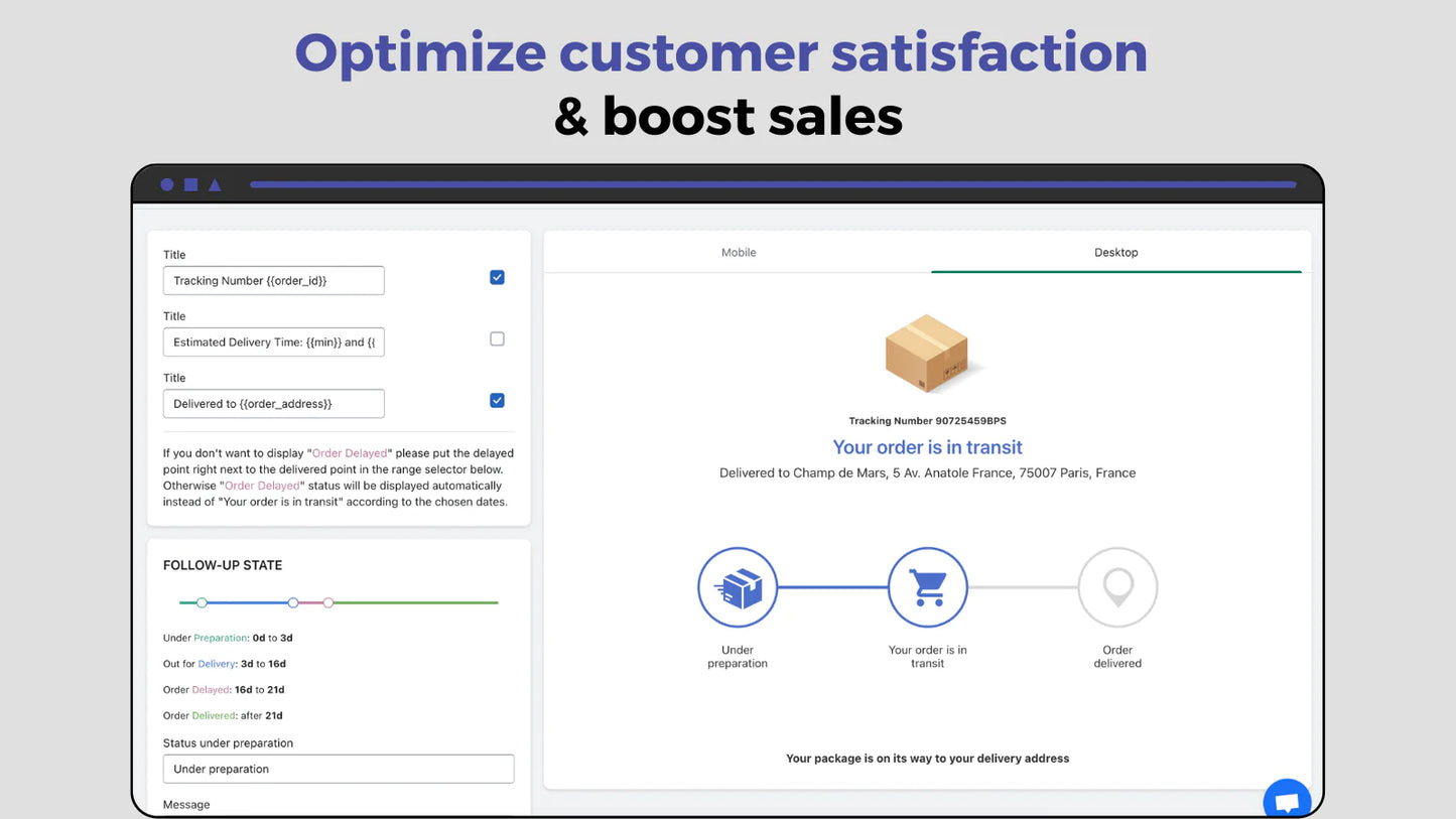 customize lookup delivery page tracking genie add delay period build order
