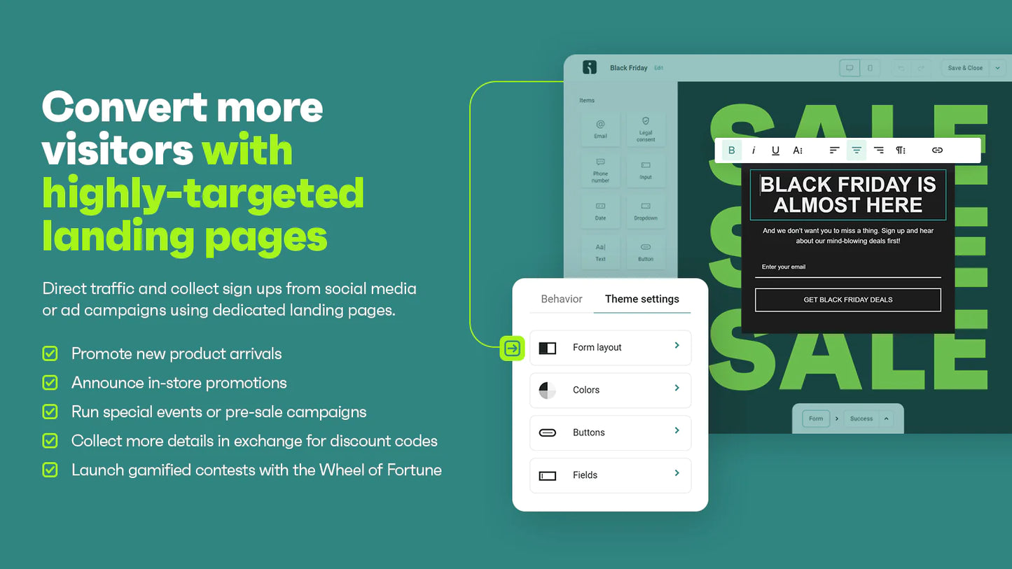 landing pages popups create emails ready-made templates personalized emails generate sales
