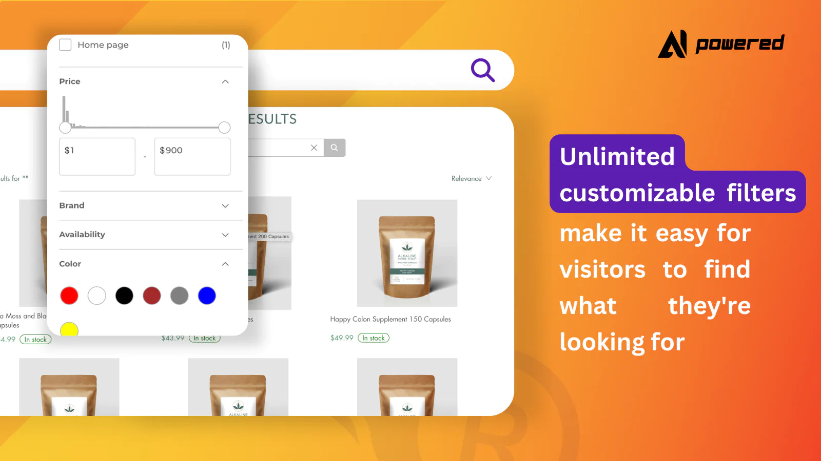 filters visitors find what they look for AI-powered upsell search recommendation system