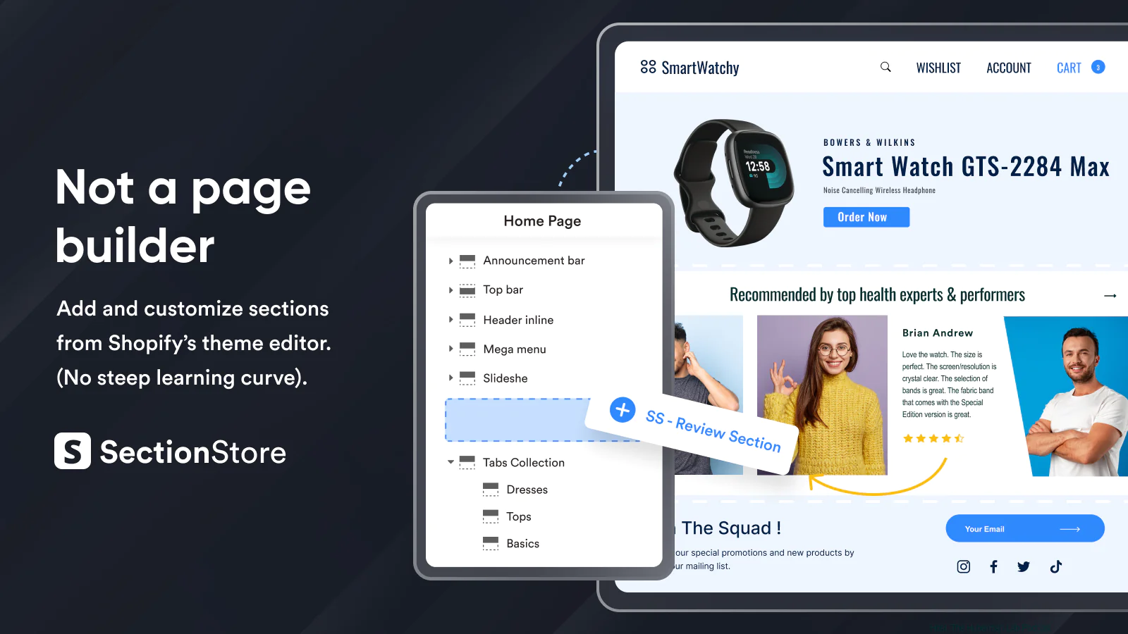 customizable sections add to any theme customize theme editor features testimonials