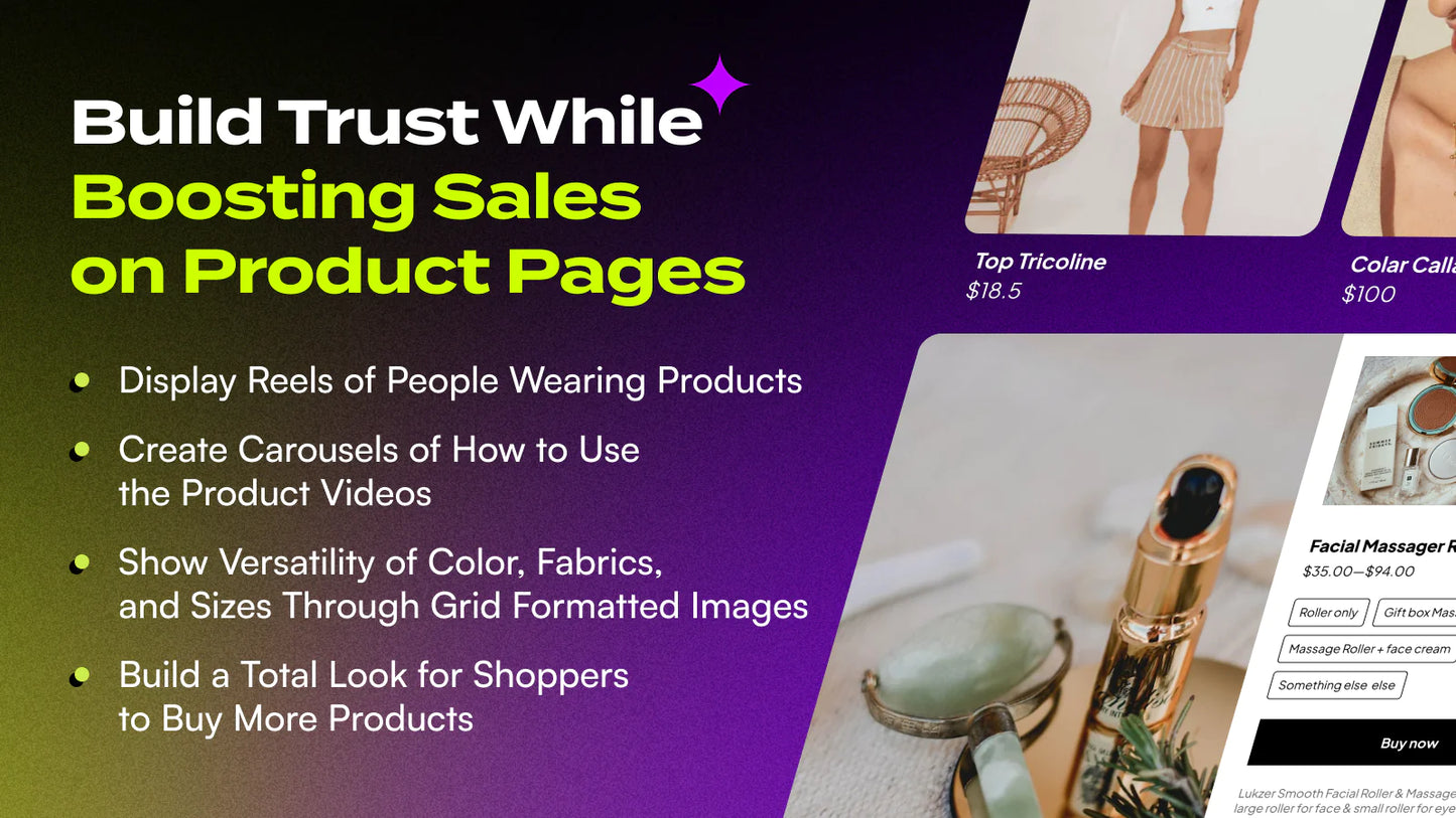 direct purchase auto-play videos product pages home pages
