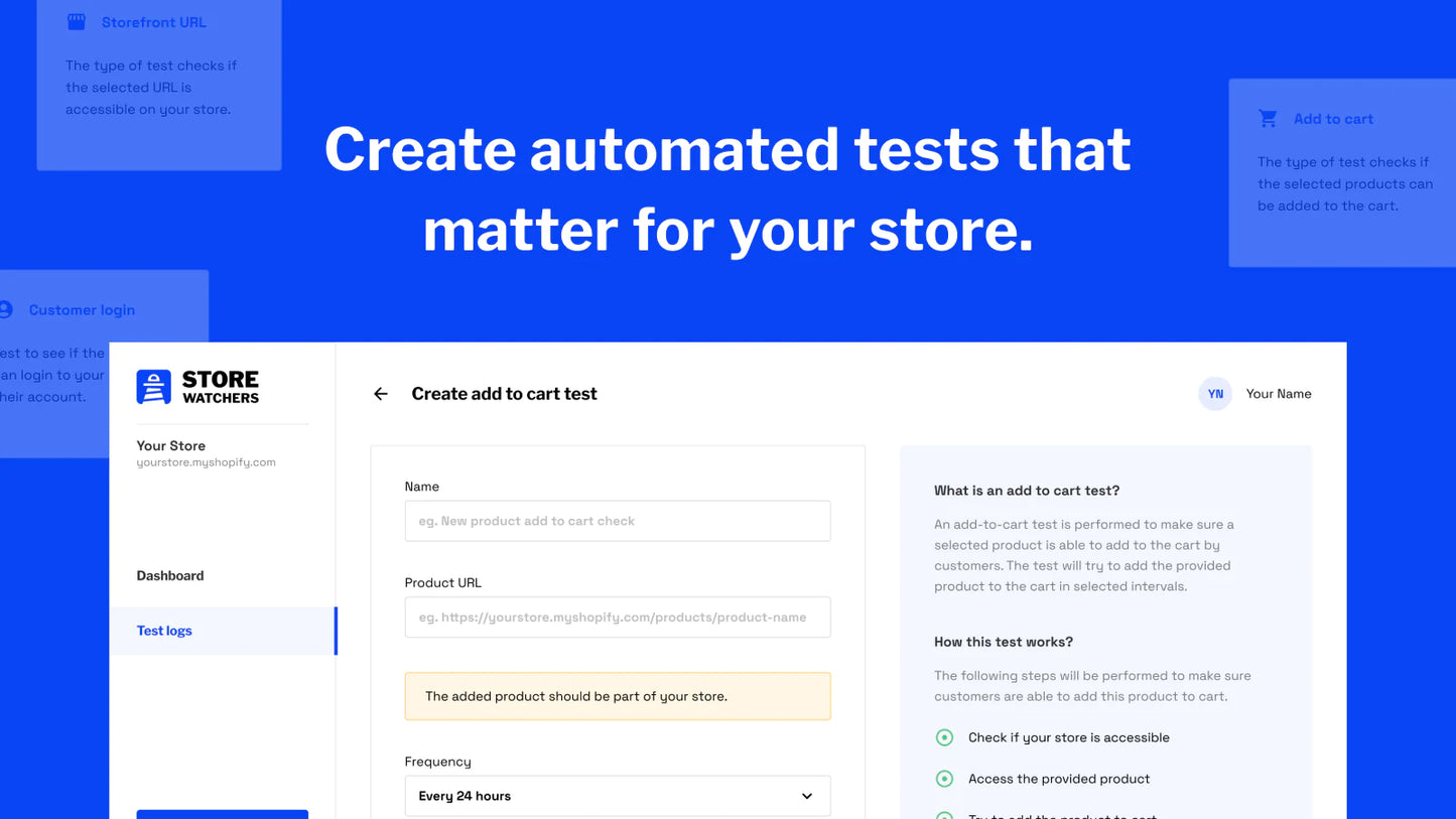 reporting monitoring automated tests customer login search add-to-cart test logs detailed test