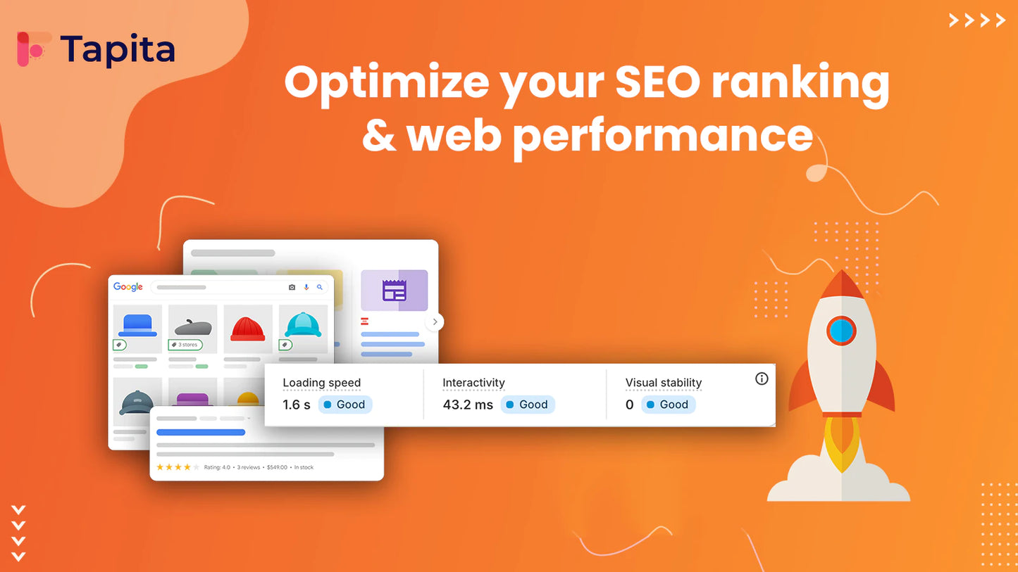SEO optimization Tapita speed booster image optimizer SEO audit meta templates Google schema