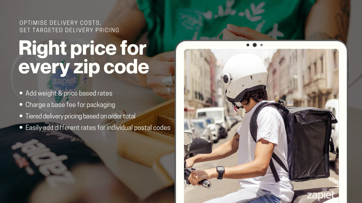 Zapiet Rates by Zip Code calculate delivery shipping fees customer zip code postal code