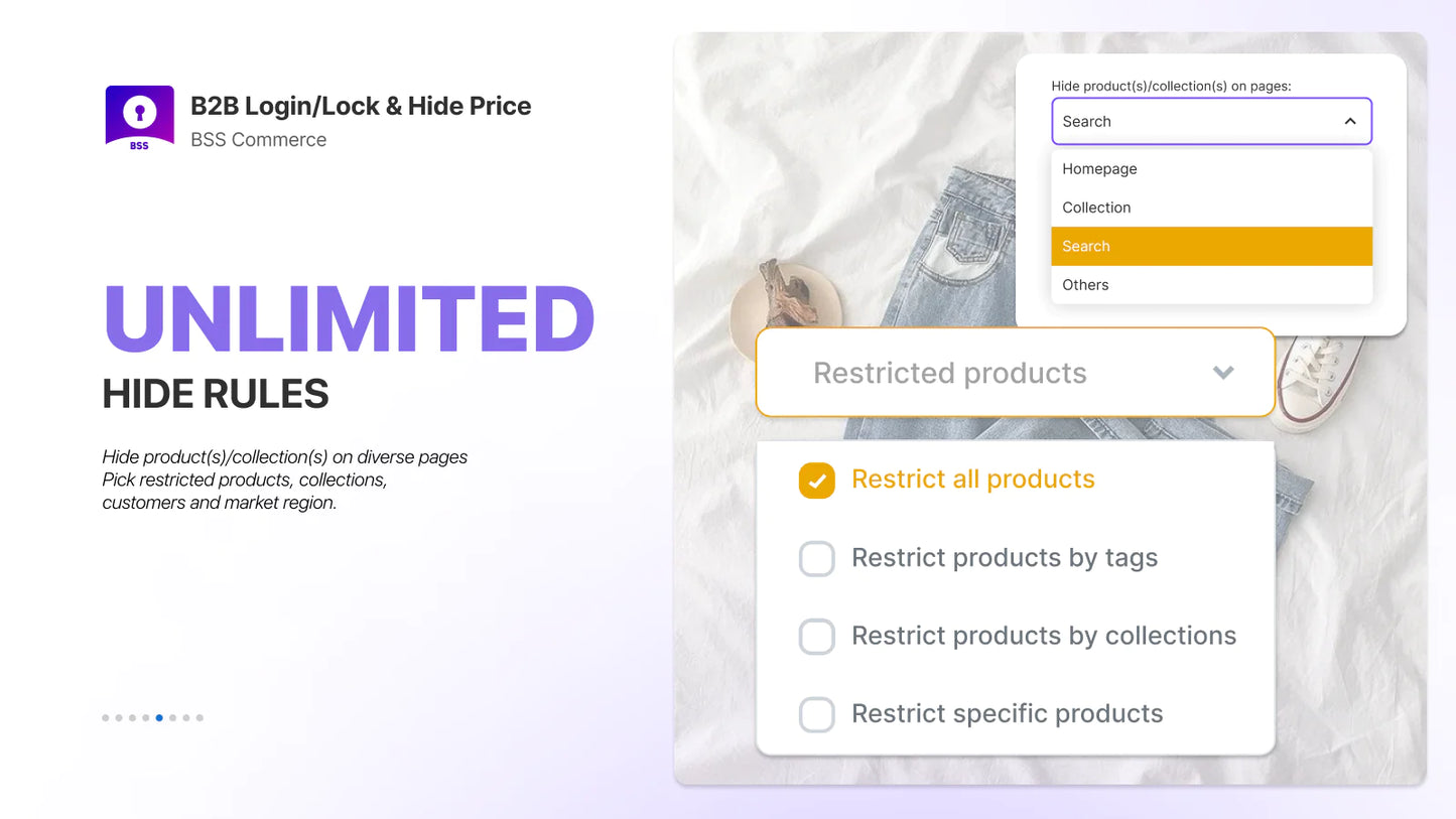 B2B Login/Lock & Hide Price unlimited hiding of products and collections and pages