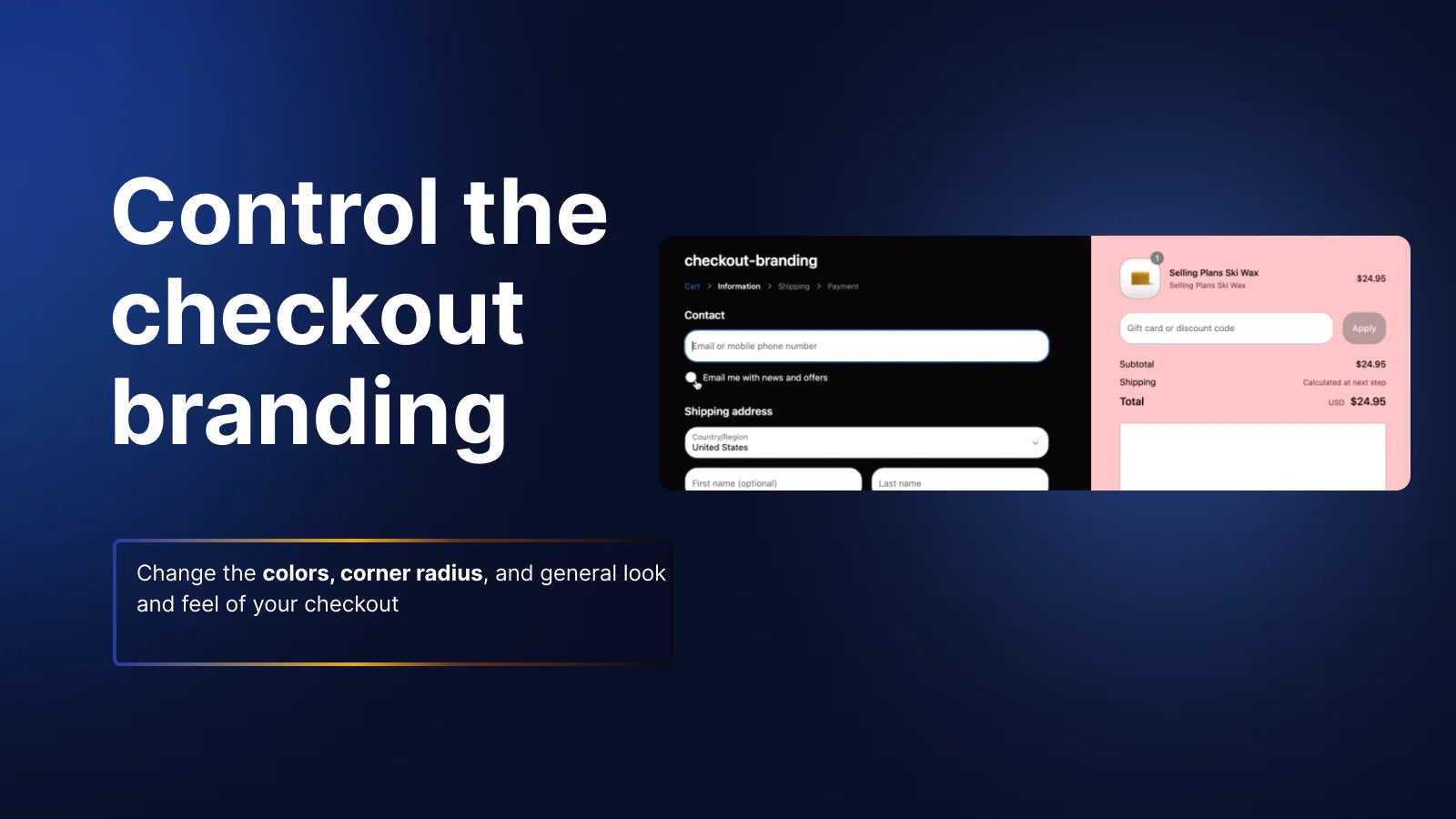 the image shows that you can control the checkout branding