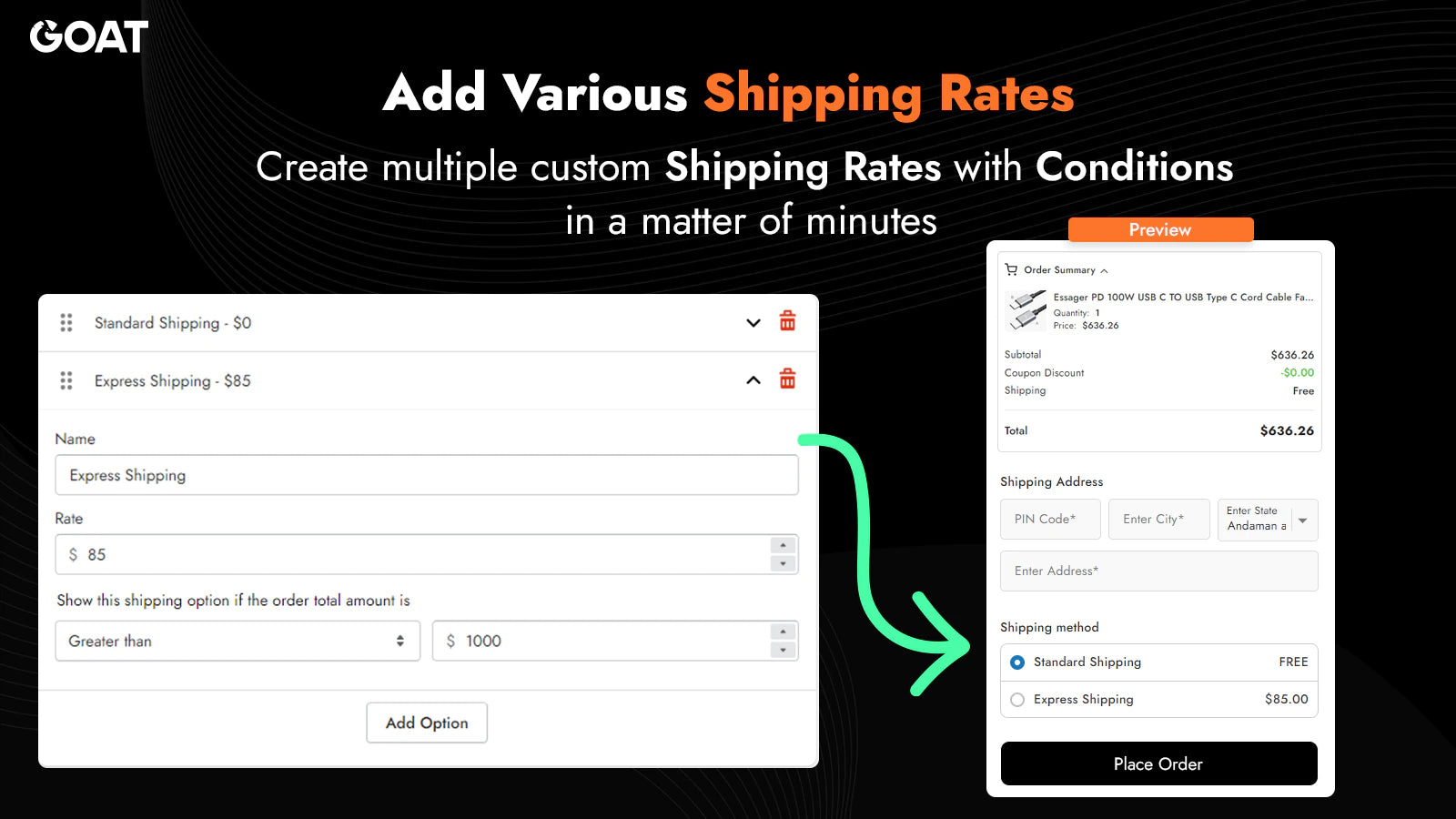GOAT COD Forms & Upsell modifying shipping rates