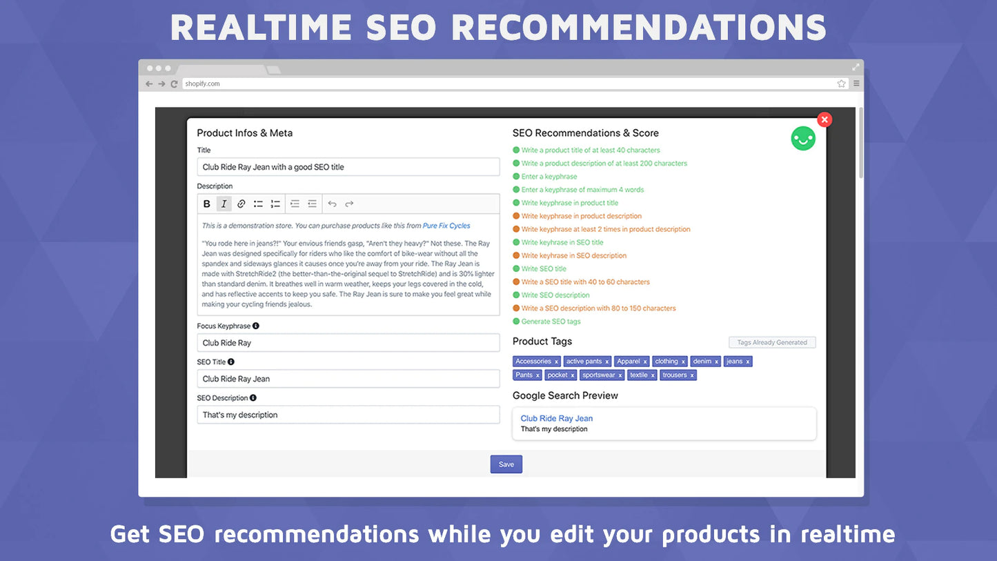 GoSEO ‑ SEO Products Optimizer get SEO recommendations while you edit your products in realtime