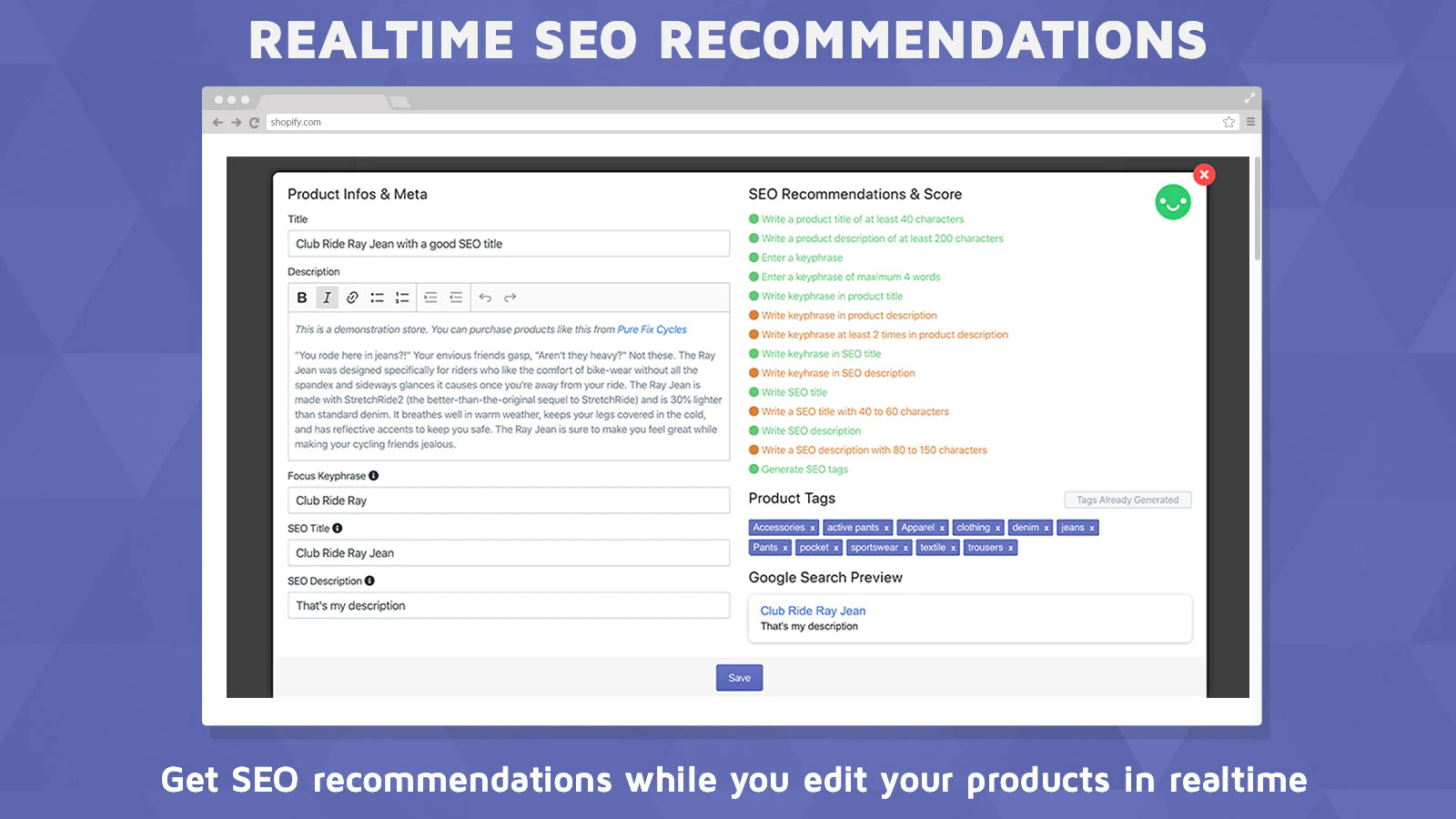 GoSEO ‑ SEO Products Optimizer get SEO recommendations while you edit your products in realtime