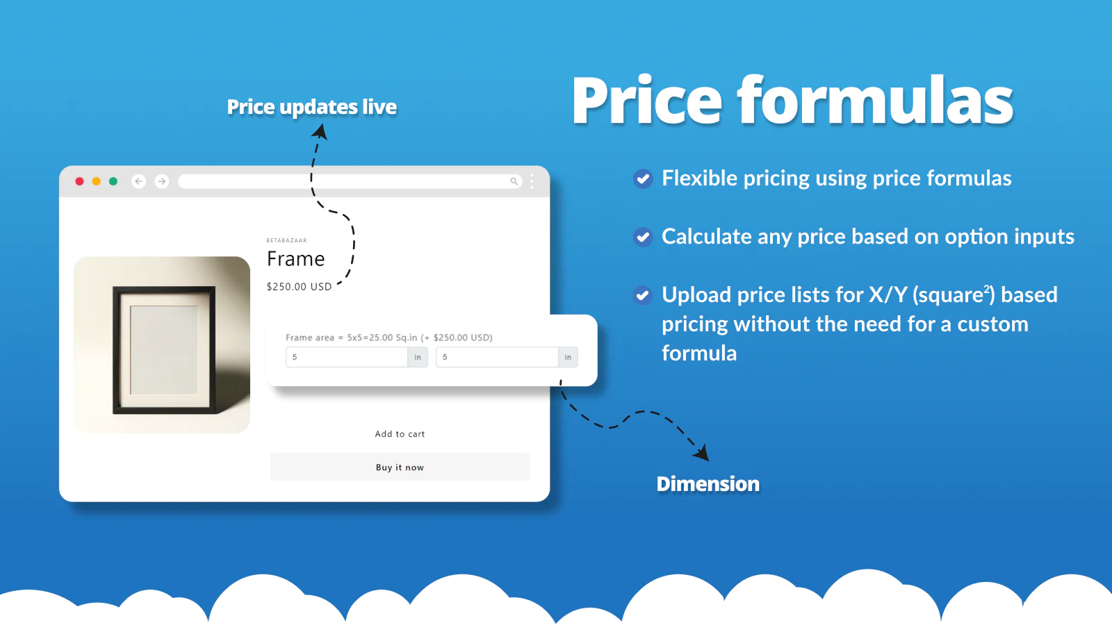 Live Product Options price formulas options