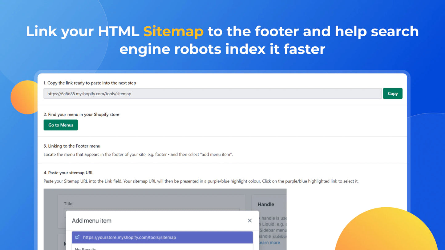 MAPIFY Sitemap Generator you can link your HTML Sitemap to the footer and help search engine robots index it faster