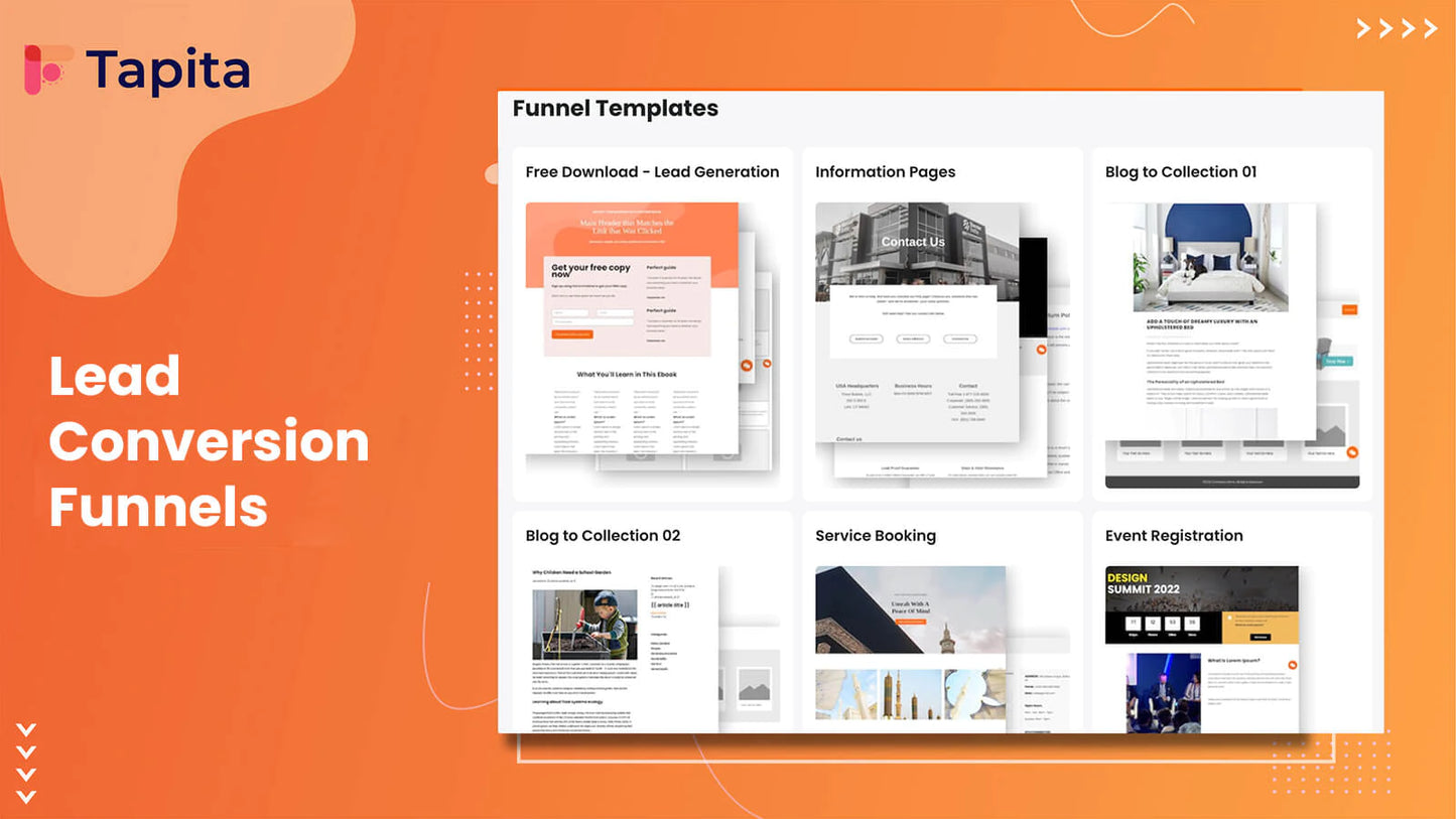 Tapita Landing Page Builder lead conversion funnels and templates