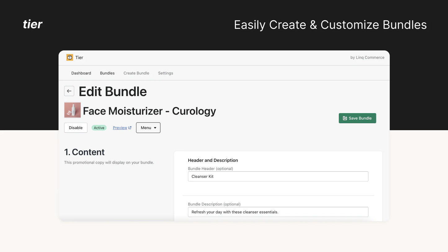 Tier  create and customize bundles