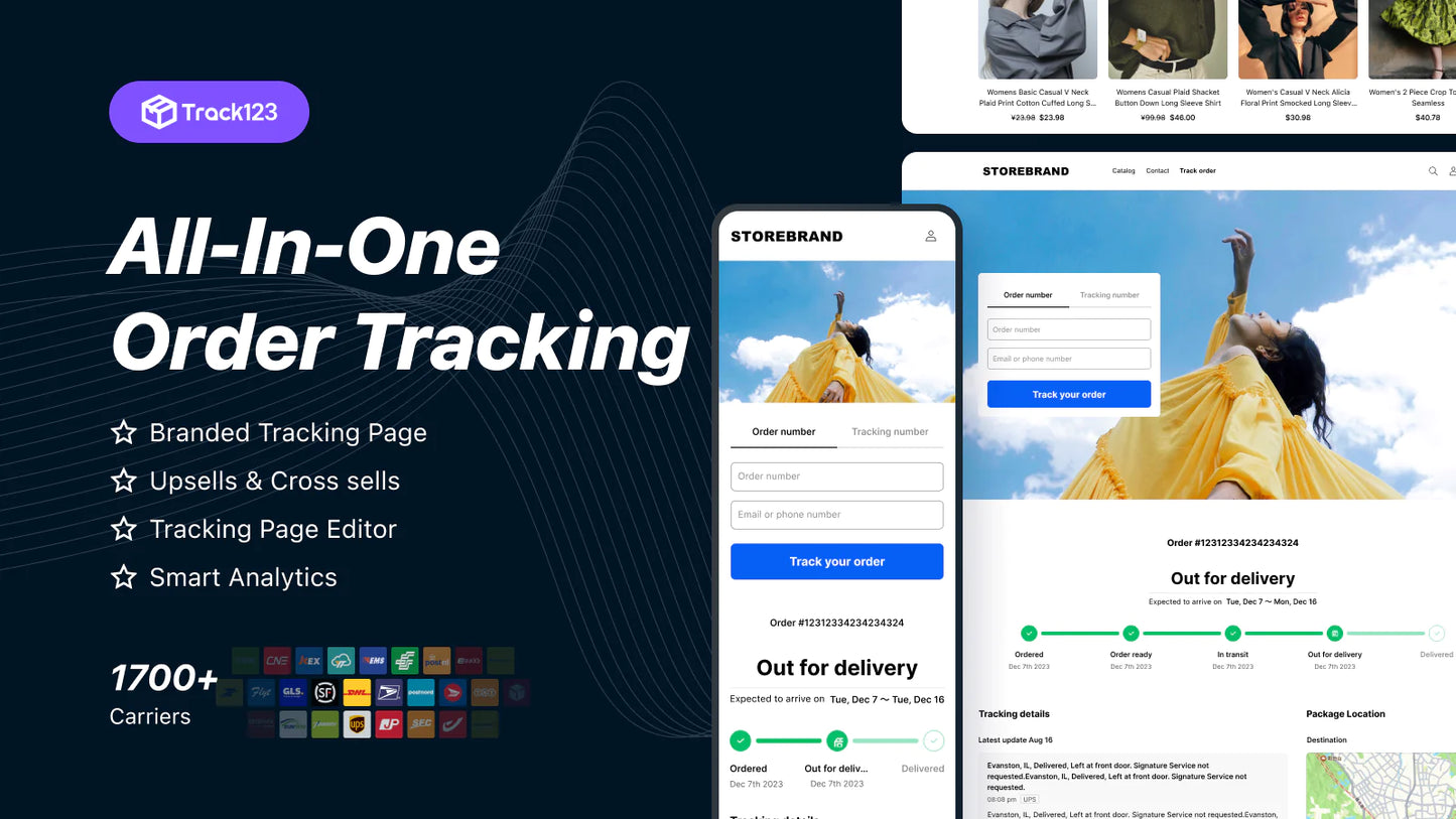 Track123 Order Tracking Upsell monitor order tracking page
