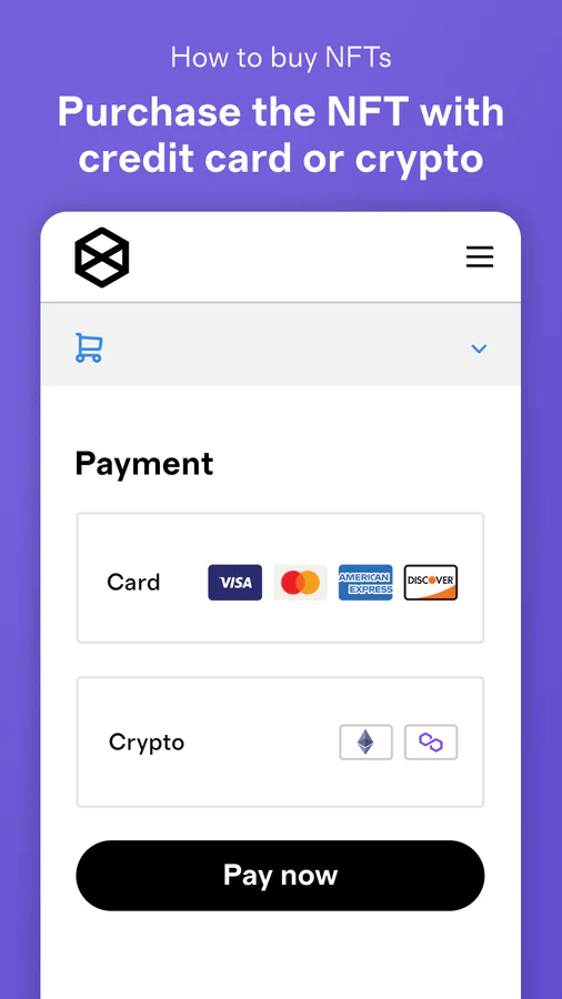 The image shows that you can buy  NFT with credit card or crypto