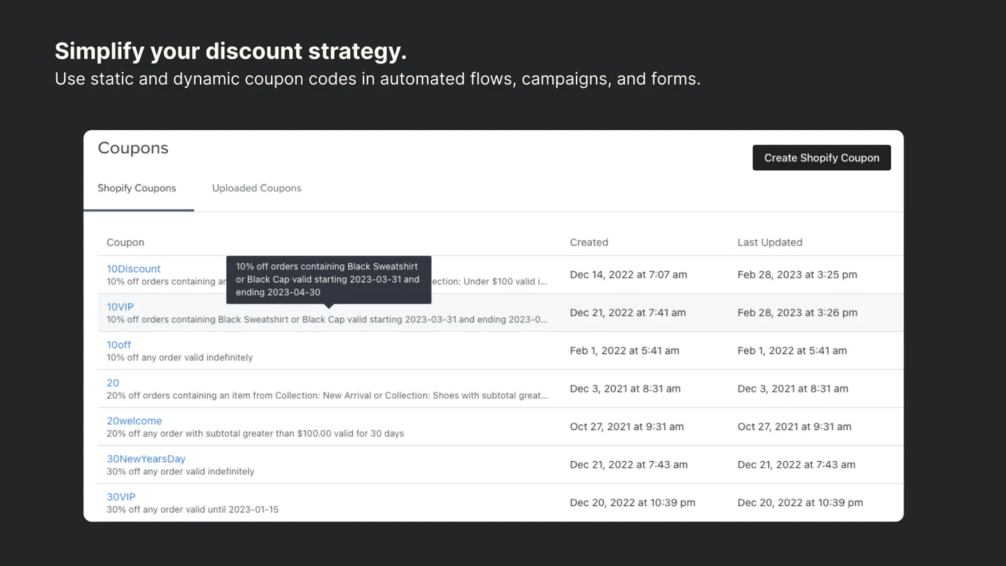 activity tags catalog coupon codes segments triggers historical real-time data omnichannel 