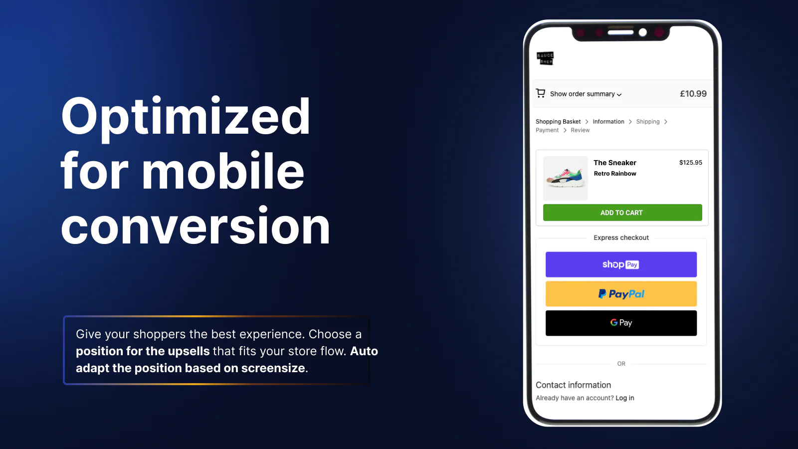 Optimized For Mobile Conversion - Upsell App