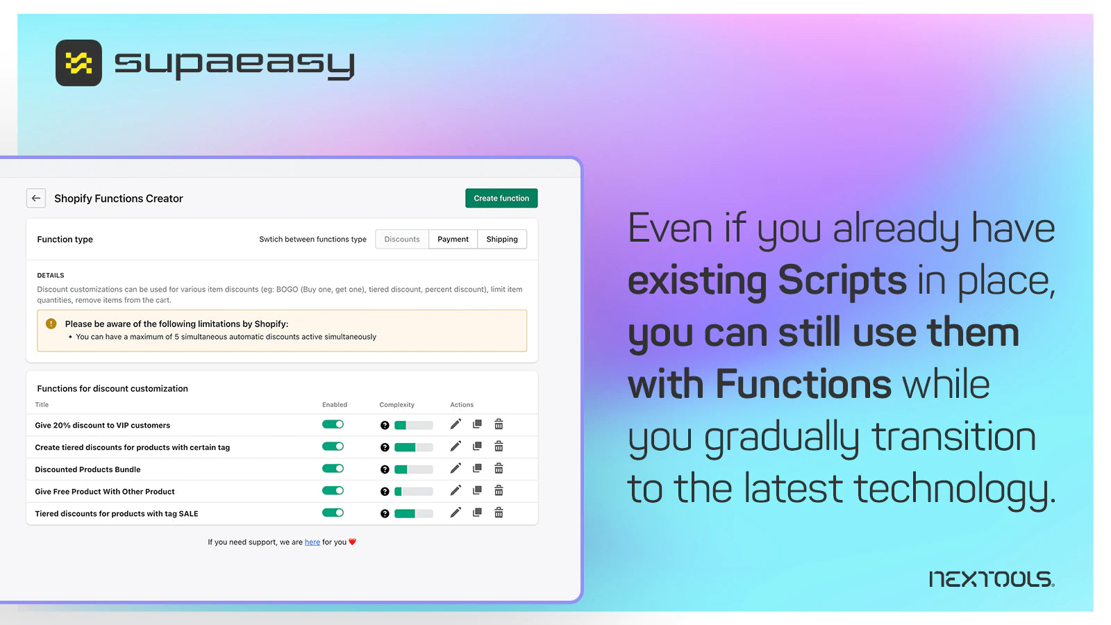 Functions copy paste Generates Migrate functions discounts